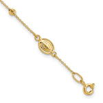 14k Yellow Gold Cross & Miraculous Medal Diamond-cut Bead Rosary Bracelet, 6-6.75 inch