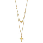 14k Yellow Gold Polished 2-Strand Diamond-cut Cross and Heart 16-18 inch Necklace, view 2