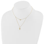 14k Yellow Gold Polished 2-Strand Diamond-cut Cross and Heart 16-18 inch Necklace, shown on a neck form