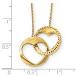 14k Yellow Gold Double Interlocking Hearts with Script I Love You 16 inch Necklace, shown with a ruler for scale