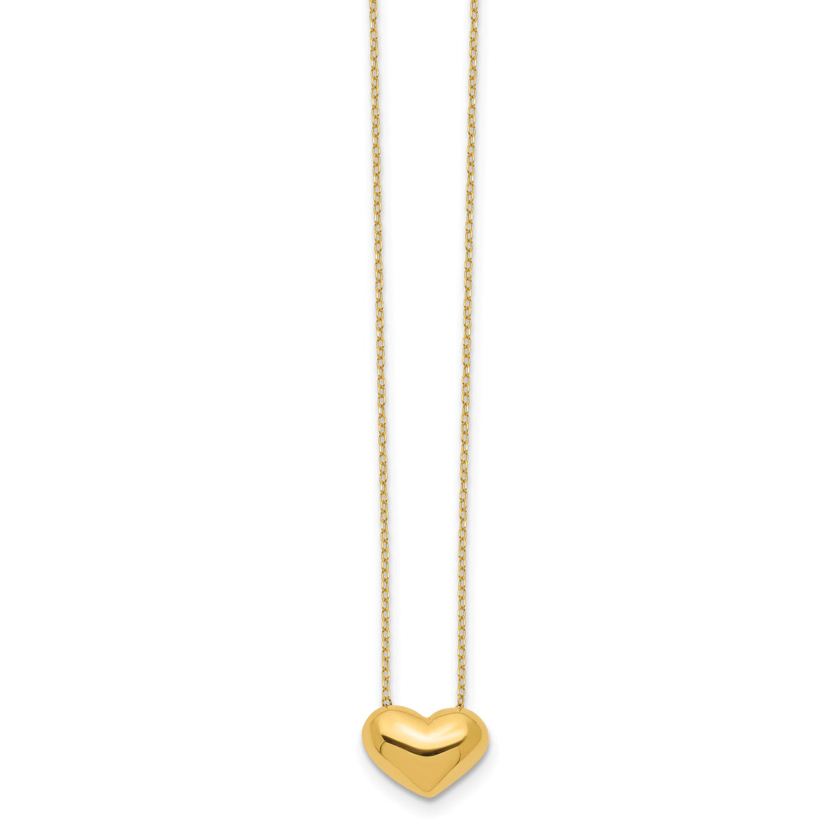 14k Yellow Gold Polished Puffed Heart 18 inch Necklace, view 2