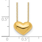14k Yellow Gold Polished Puffed Heart 18 inch Necklace, shown with a ruler for scale