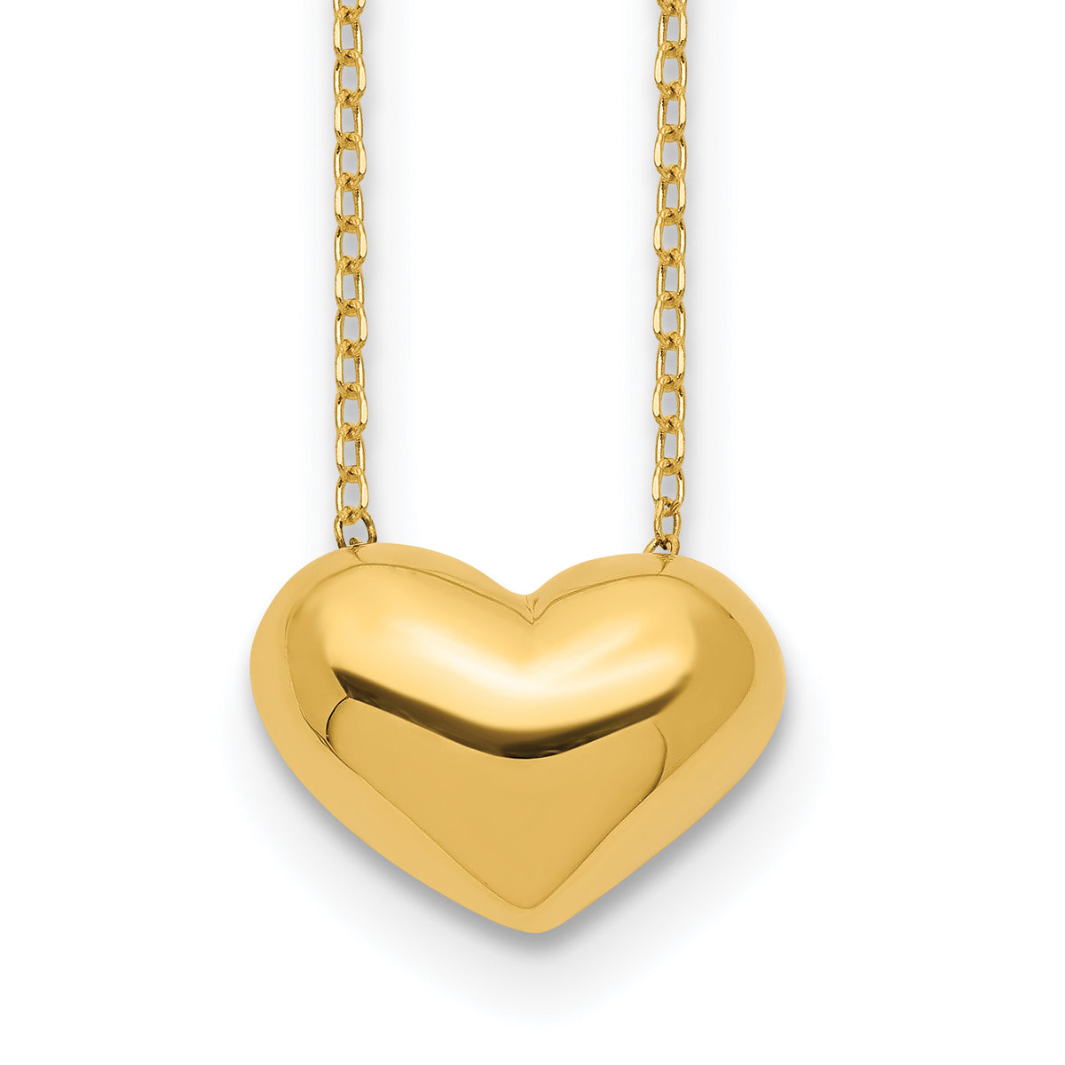 14k Yellow Gold Polished Puffed Heart 18 inch Necklace