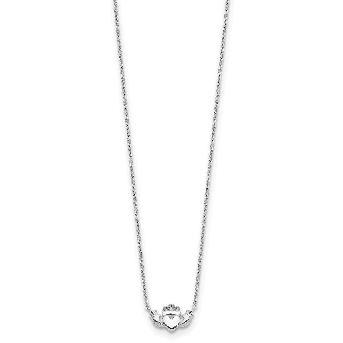 14k White Gold Polished Claddagh 17 inch Necklace, view 2