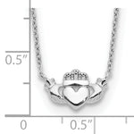 14k White Gold Polished Claddagh 17 inch Necklace, shown with a ruler for scale