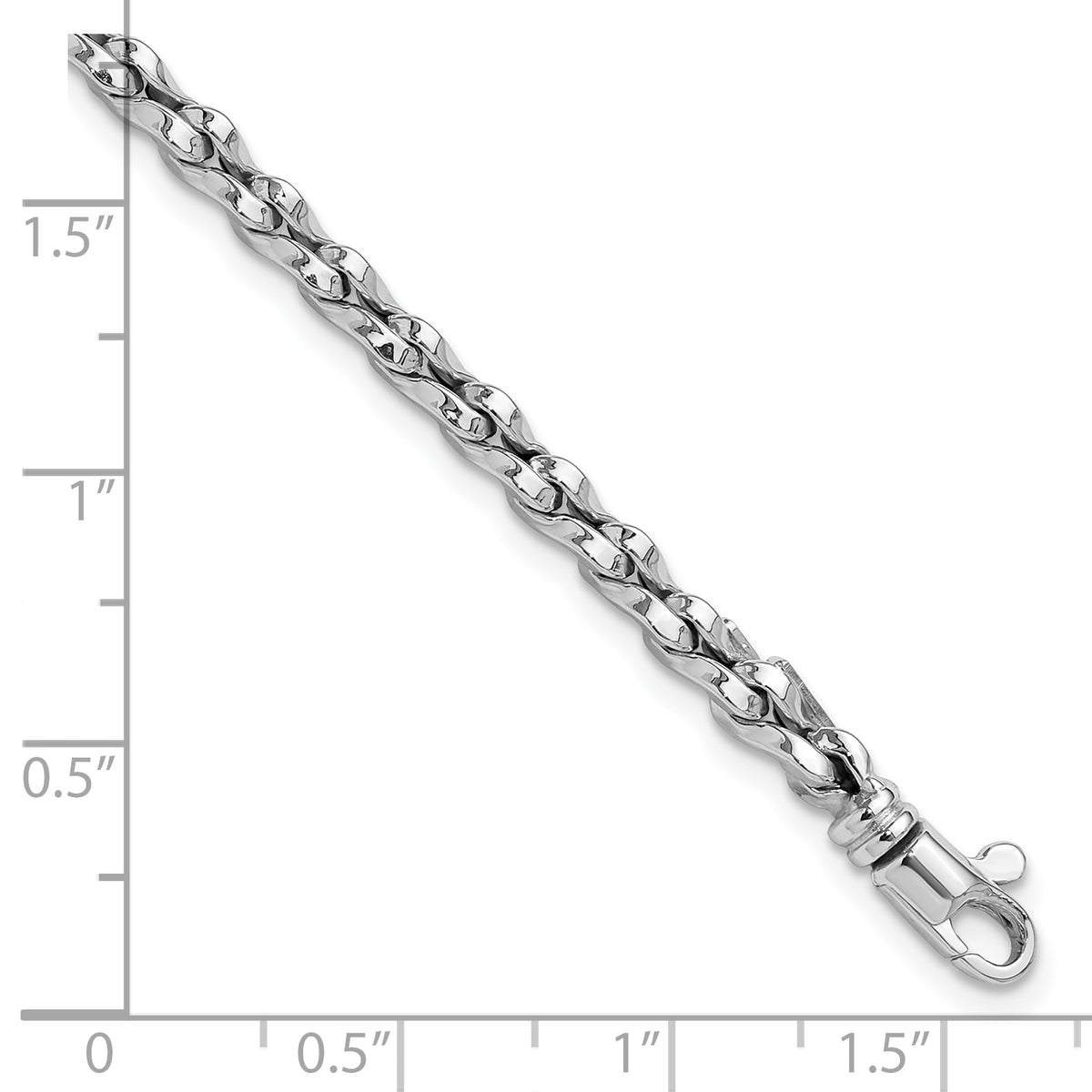 14k White Gold Polished 5mm Fancy Link 7.5 inch Bracelet, shown with a ruler for scale