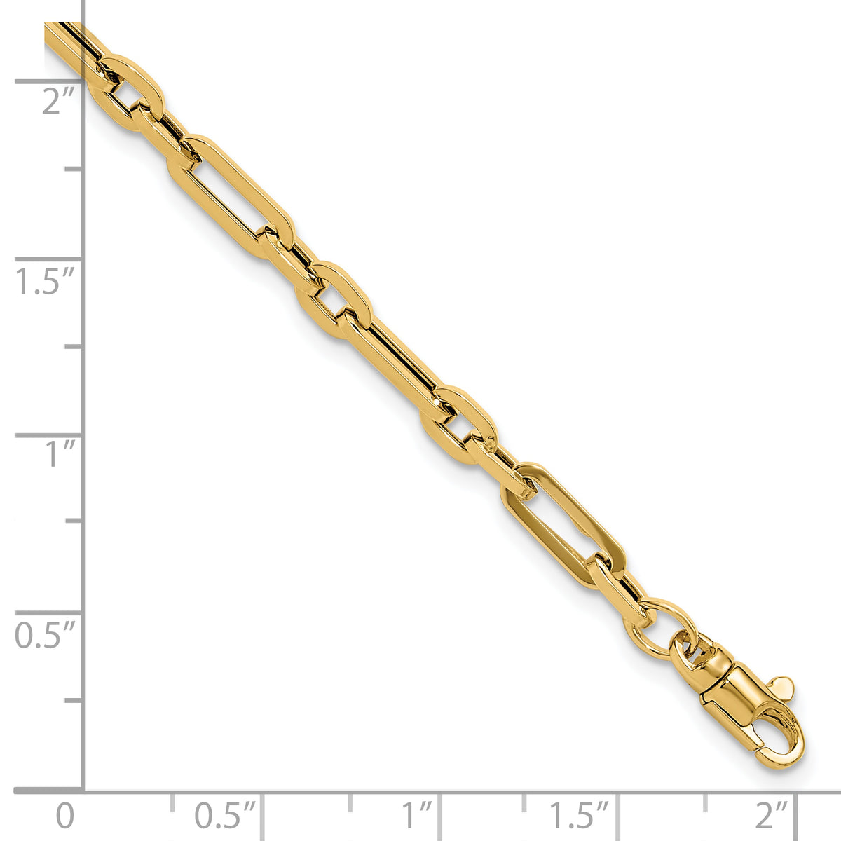 14k Yellow Gold Polished 5mm Fancy Link 7.5 inch Bracelet, shown with a ruler for scale