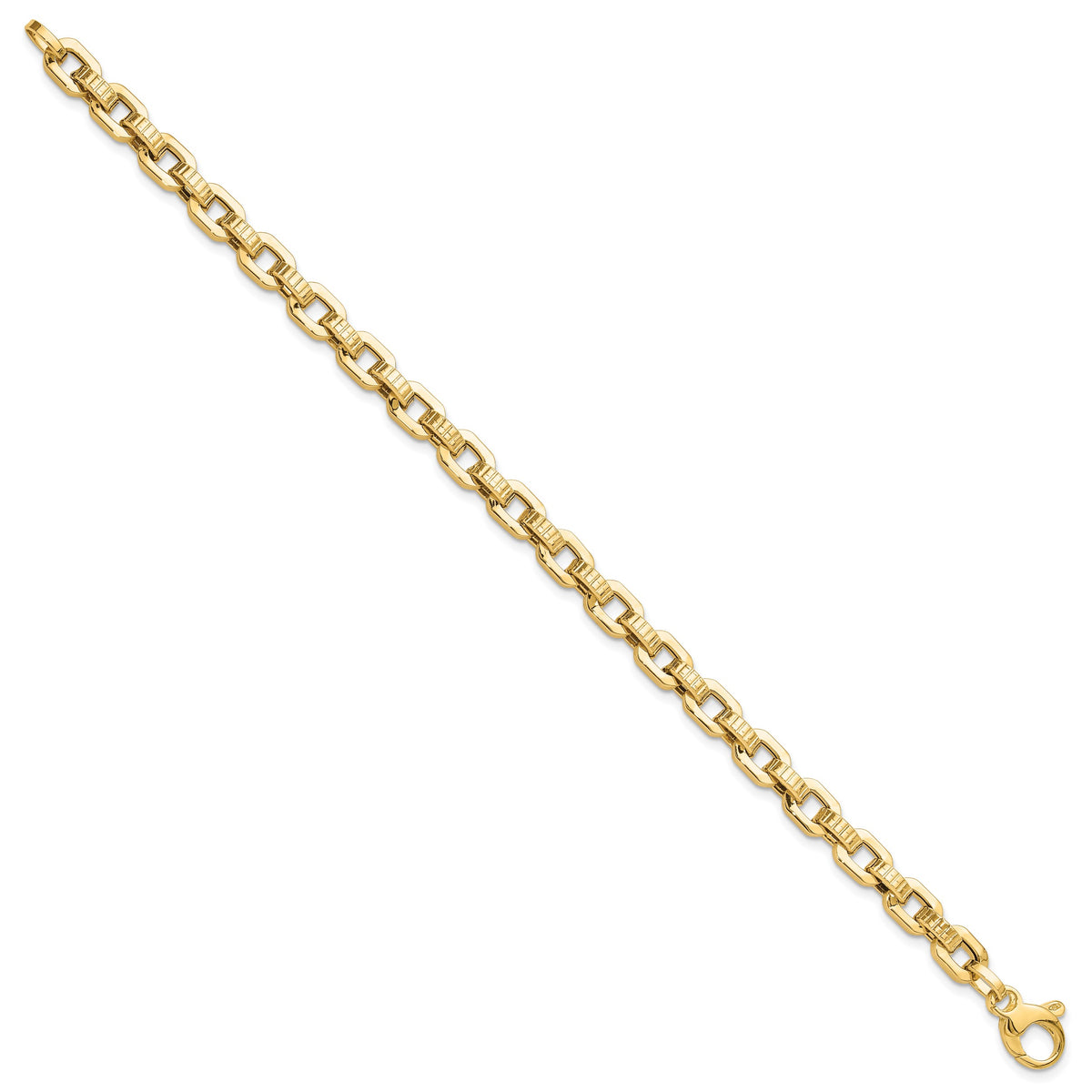 14k Yellow Gold Polished and Textured Fancy Link 7.5 inch Bracelet, view 2