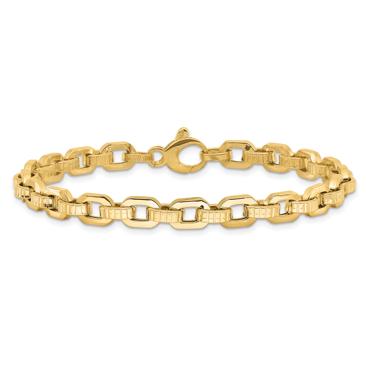 14k Yellow Gold Polished and Textured Fancy Link 7.5 inch Bracelet, view 3