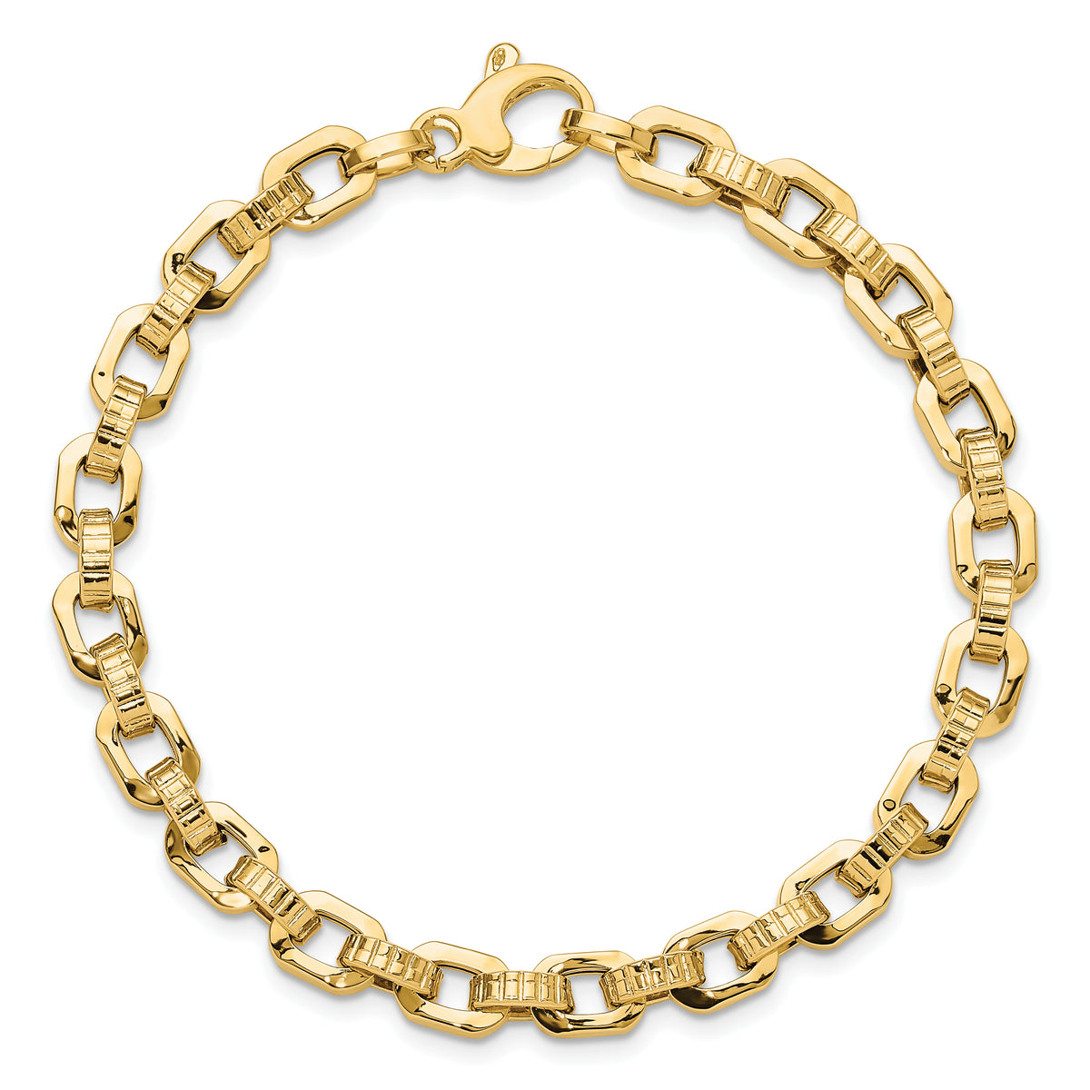 14k Yellow Gold Polished and Textured Fancy Link 7.5 inch Bracelet, view 4