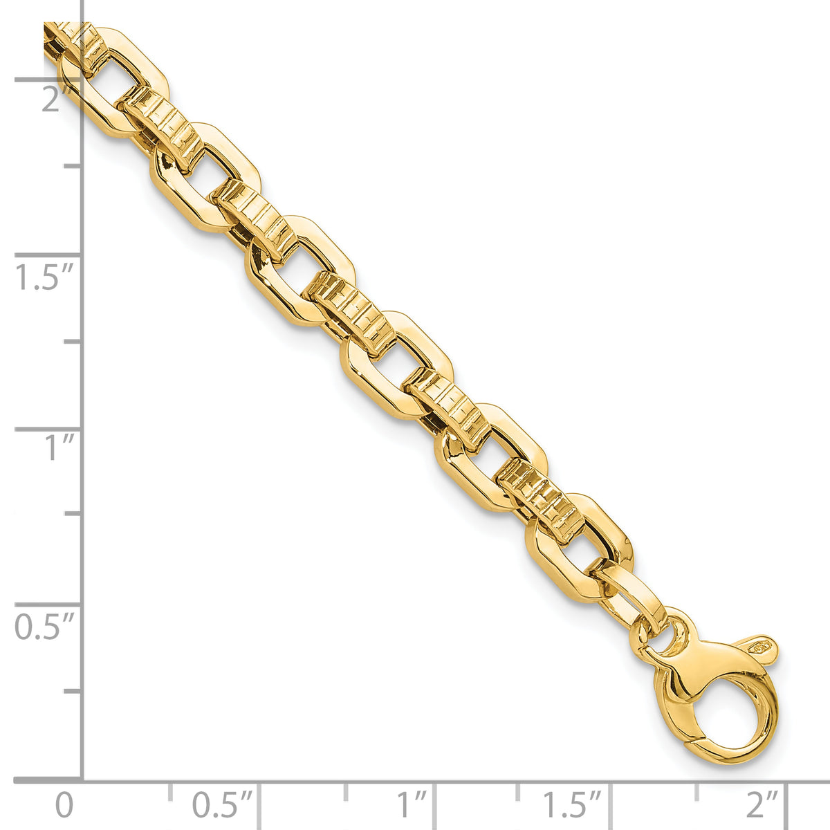 14k Yellow Gold Polished and Textured Fancy Link 7.5 inch Bracelet, shown with a ruler for scale