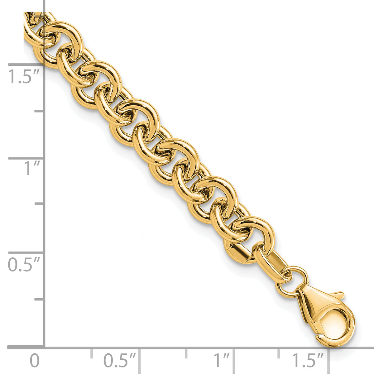 14k Yellow Gold Polished 6.5mm Fancy Rolo Link 7.75 inch Bracelet, shown with a ruler for scale
