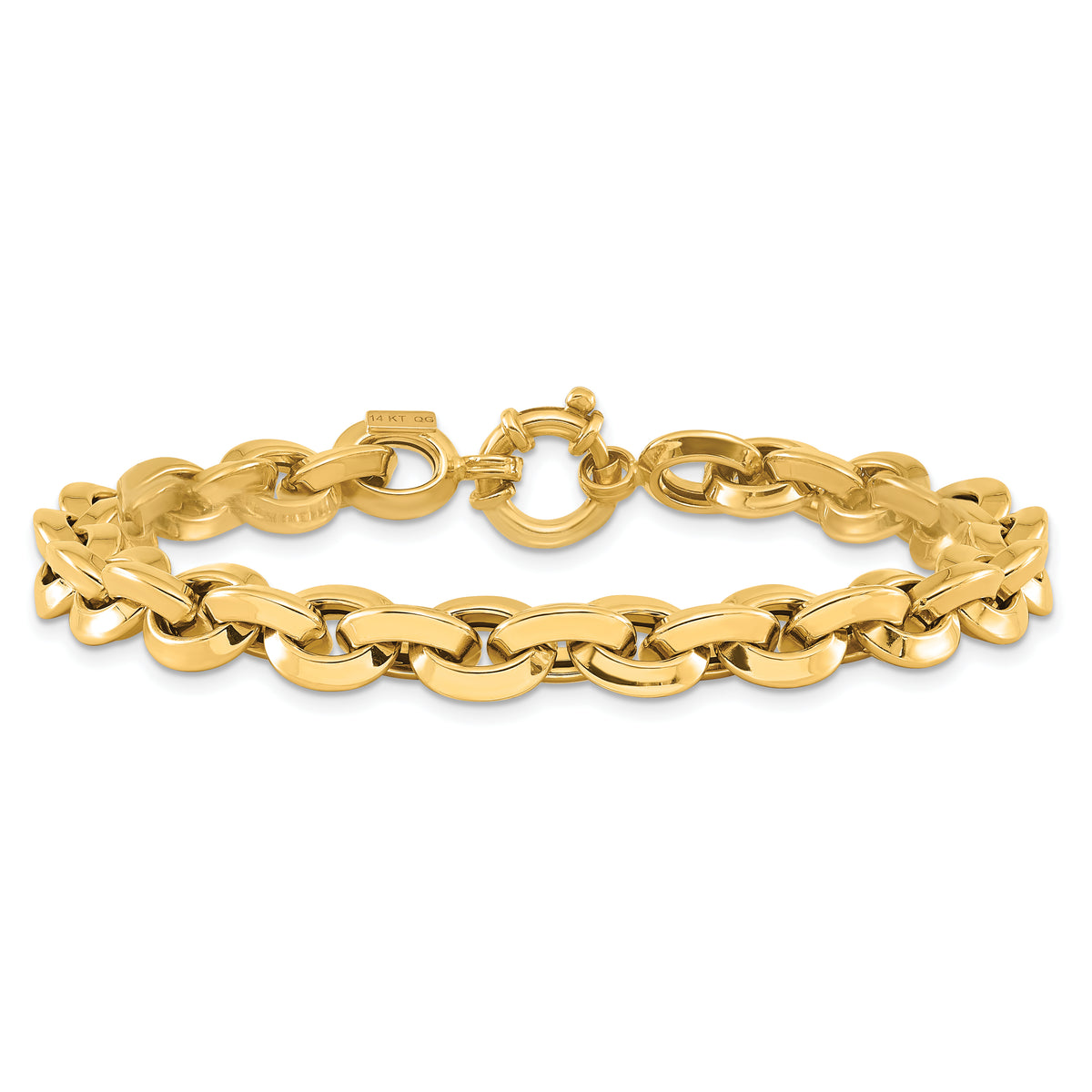 14k Yellow Gold Polished 7.9mm Fancy Knife-edge Rolo Link 8 inch Bracelet, view 3