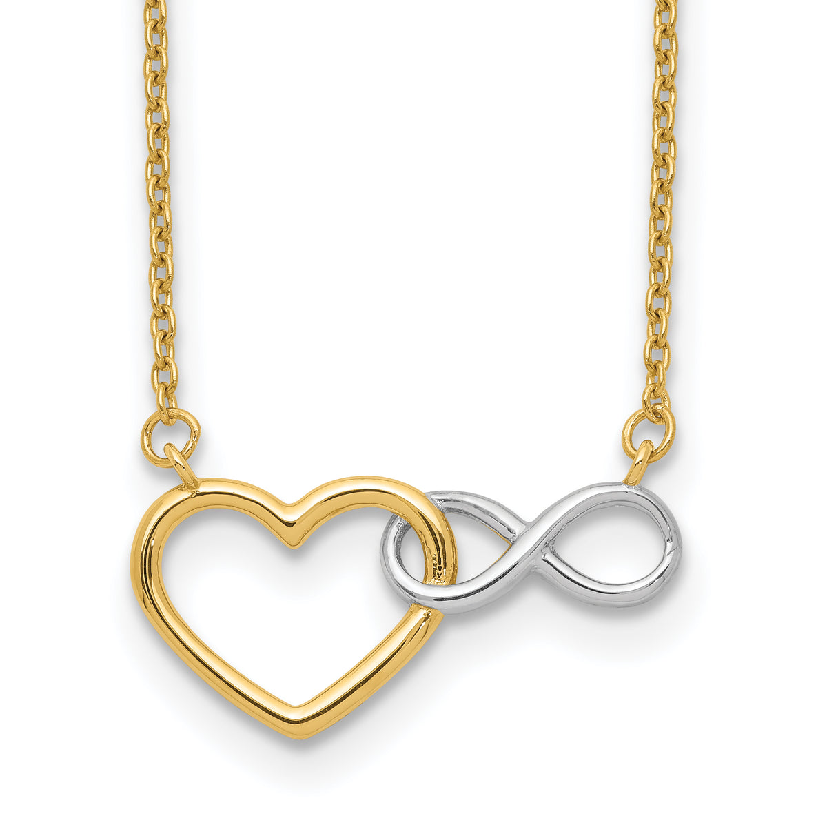 14k Gold with White Rhodium Interlocked Heart and Infinity 17 inch Necklace