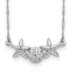 14k White Gold Brushed and Polished Sand Dollar and Starfish 17 inch Necklace