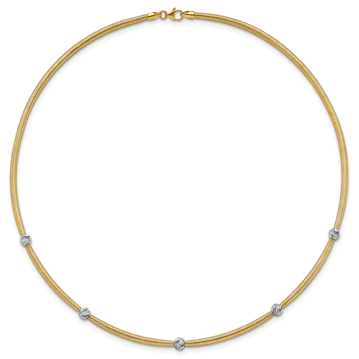 14k Gold with Rhodium 5-Station Diamond-cut Beads 4mm Flexible Mesh 18 inch Necklace, view 5