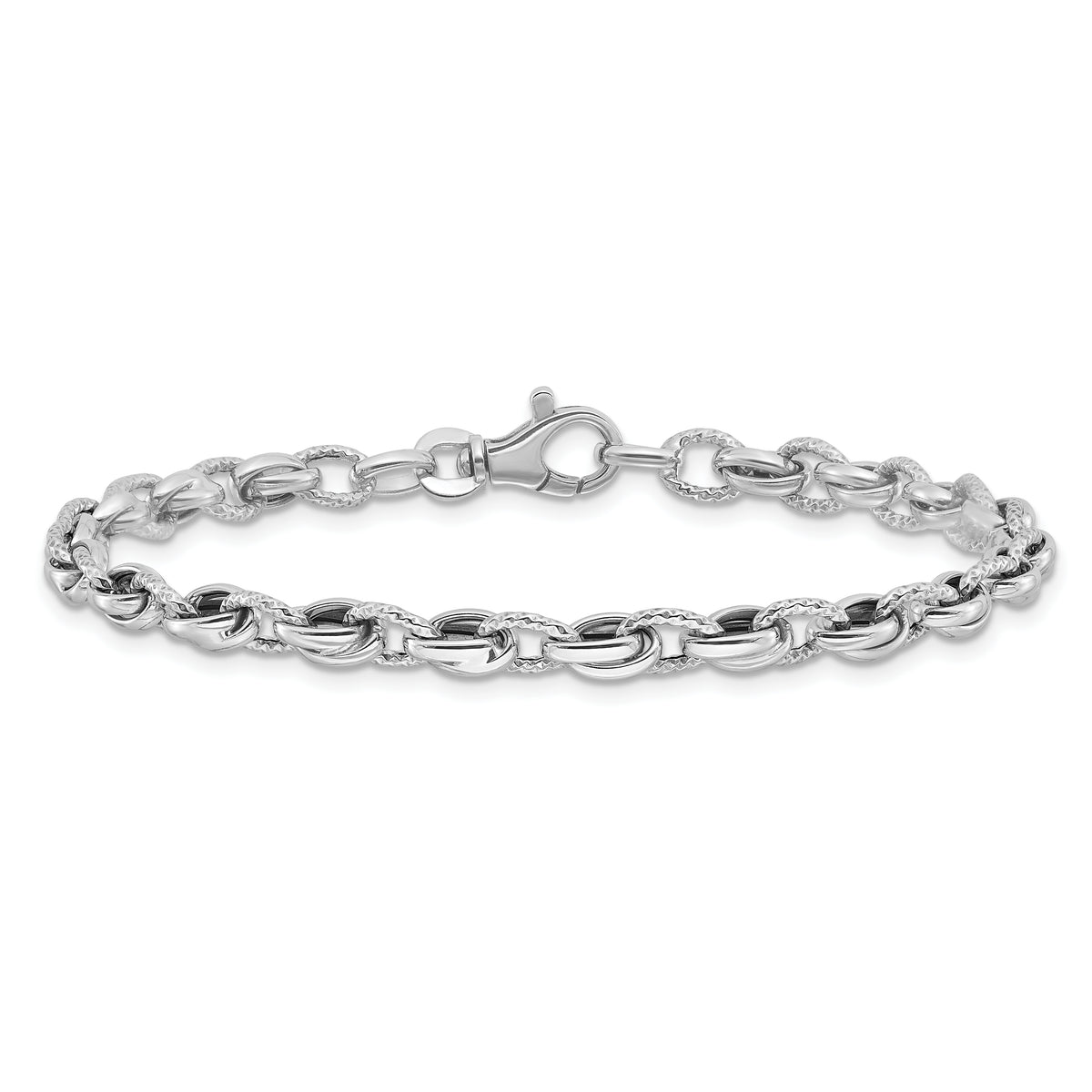 14k White Gold Polished Fancy Link 7.5 inch Bracelet, view 3