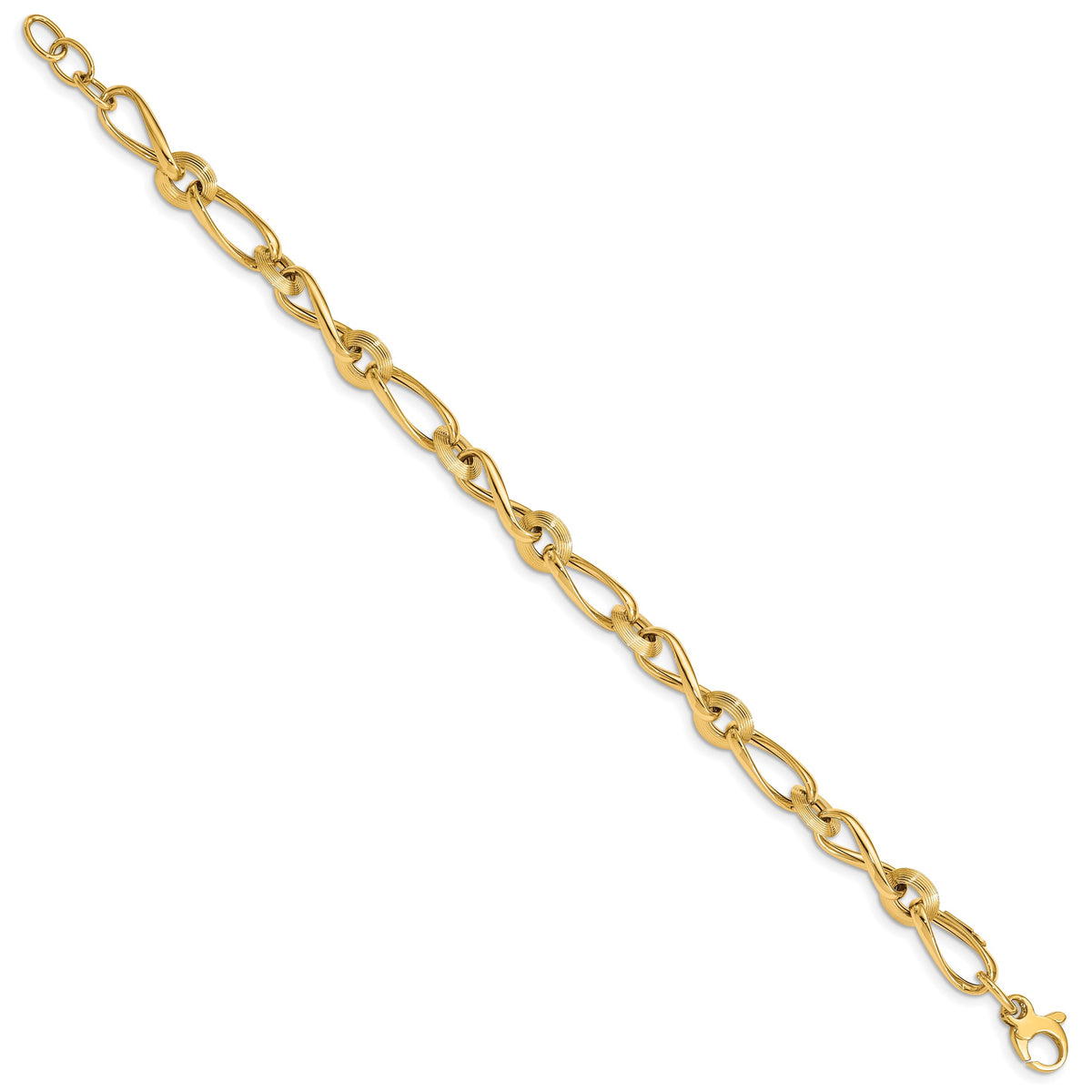 14k Yellow Gold Polished and Grooved Fancy Twisted Link 8-8.5 inch Bracelet, view 2