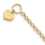 14k Yellow Gold Puffed Mom Heart Dangle 7.5 inch Toggle Bracelet