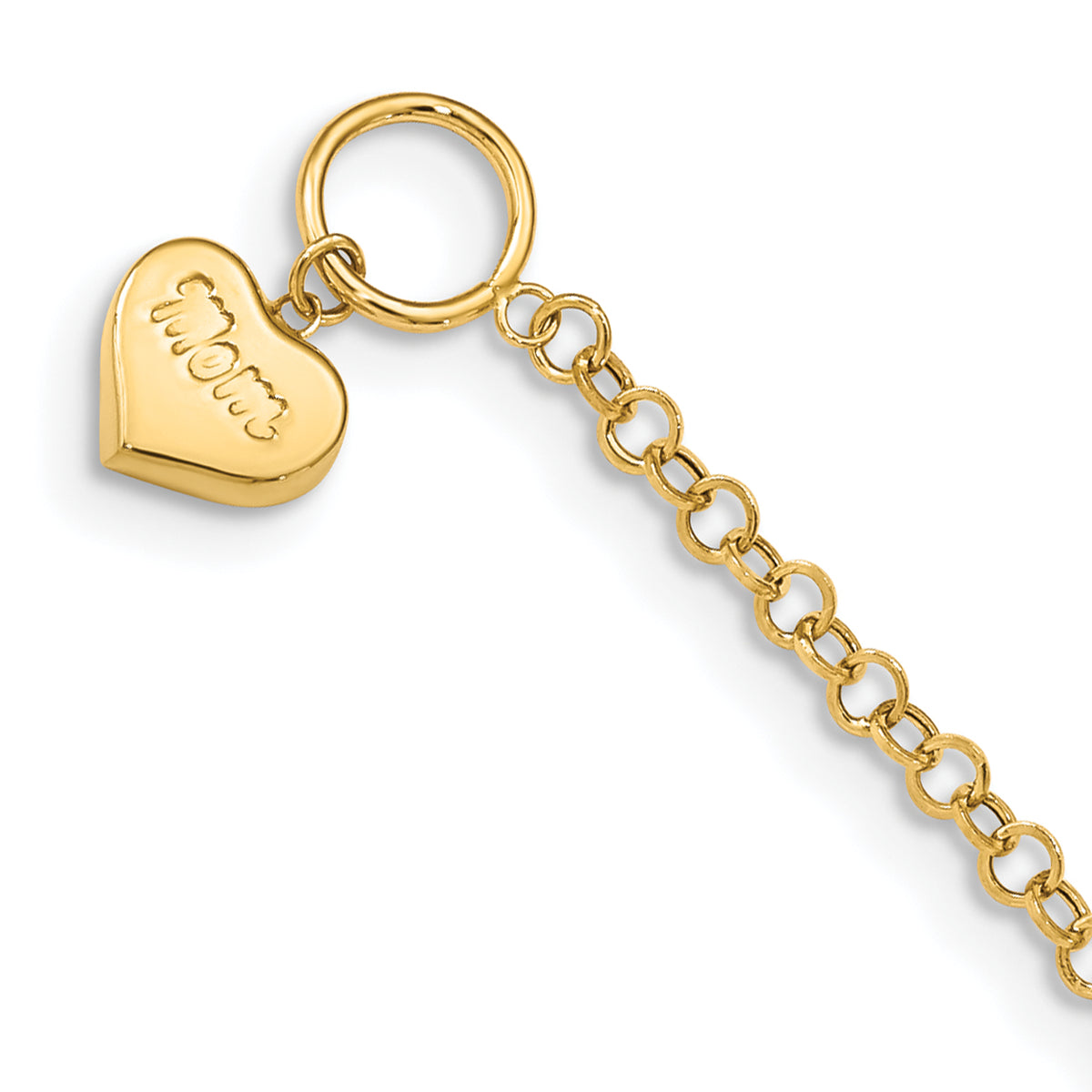 14k Yellow Gold Puffed Mom Heart Dangle 7.5 inch Toggle Bracelet
