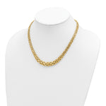 14k Yellow Gold Fancy Graduated 7-12mm Flat Byzantine 17.5 inch Necklace, shown on a neck form