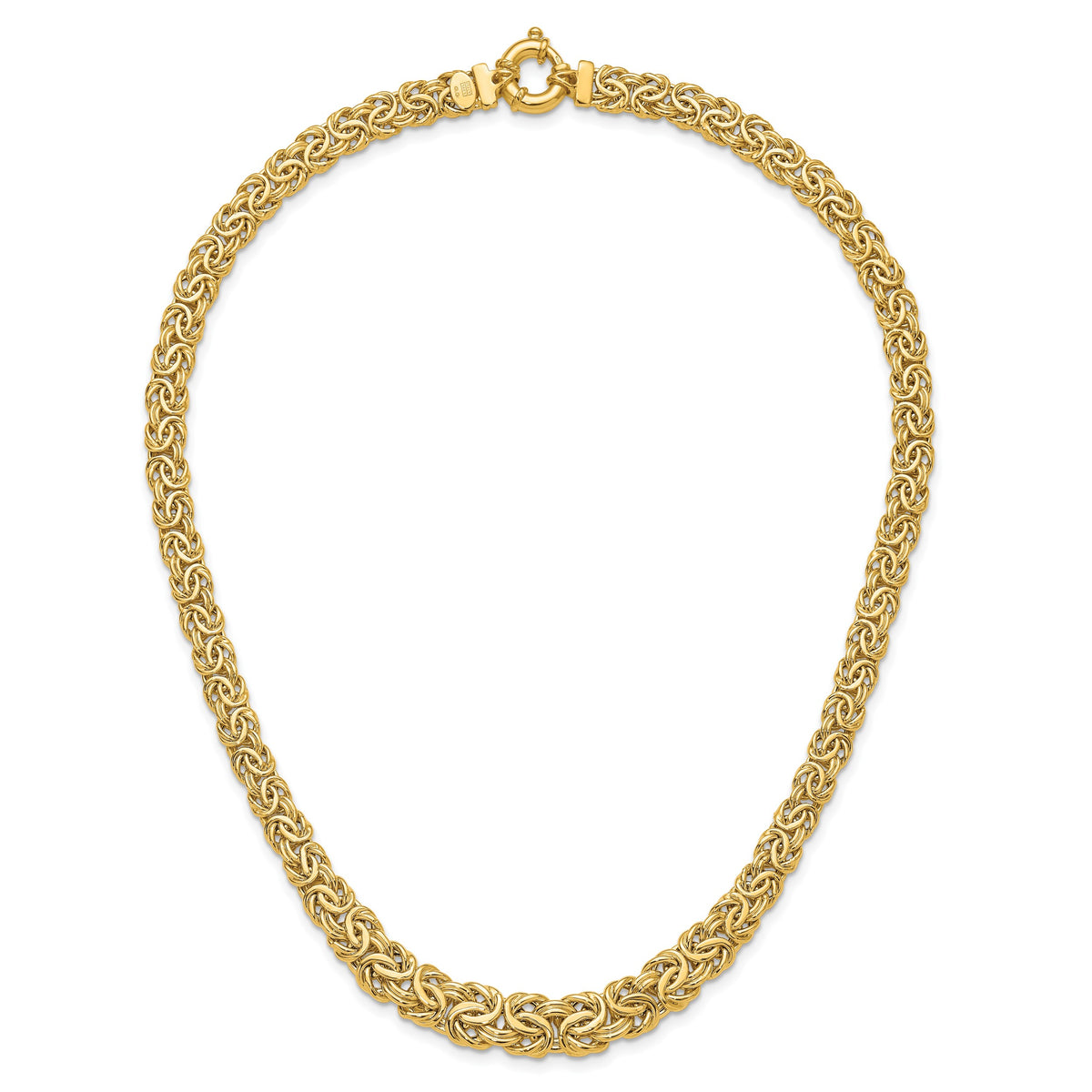 14k Yellow Gold Fancy Graduated 7-12mm Flat Byzantine 17.5 inch Necklace, view 5