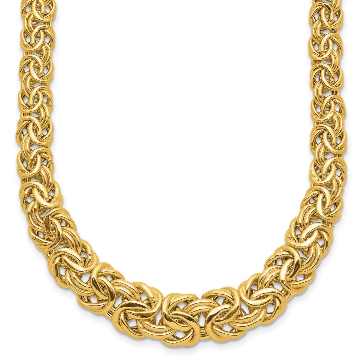 14k Yellow Gold Fancy Graduated 7-12mm Flat Byzantine 17.5 inch Necklace