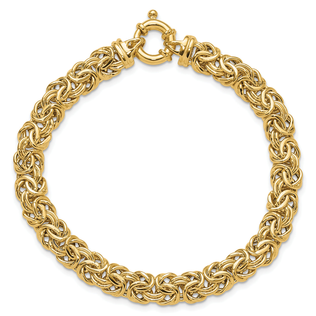 14k Yellow Gold Fancy 8mm Flat Byzantine 7.5 inch Bracelet, view 4