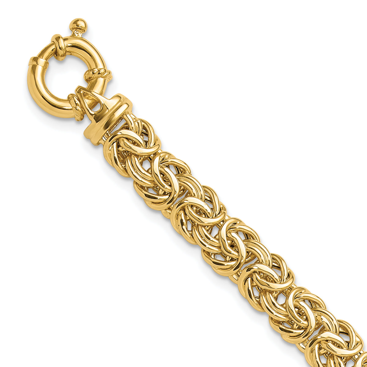14k Yellow Gold Fancy 8mm Flat Byzantine 7.5 inch Bracelet