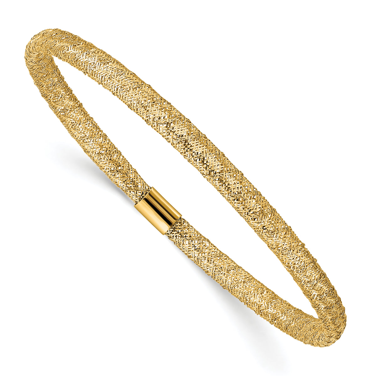 14k Yellow Gold 4mm Fancy Woven Mesh Slip-on Stretch Bracelet