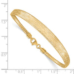 14k Yellow Gold Graduated Stretch Mesh 7 inch Bracelet, shown with a ruler for scale