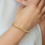 14k Yellow Gold 4mm Cross Dangle Woven Mesh Slip-on Stretch Bracelet, view 6