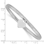 14k Gold with White Rhodium 4mm Heart Dangle Woven Mesh Slip-on Stretch Bracelet, shown with a ruler for scale