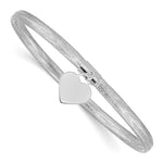 14k Gold with White Rhodium 4mm Heart Dangle Woven Mesh Slip-on Stretch Bracelet