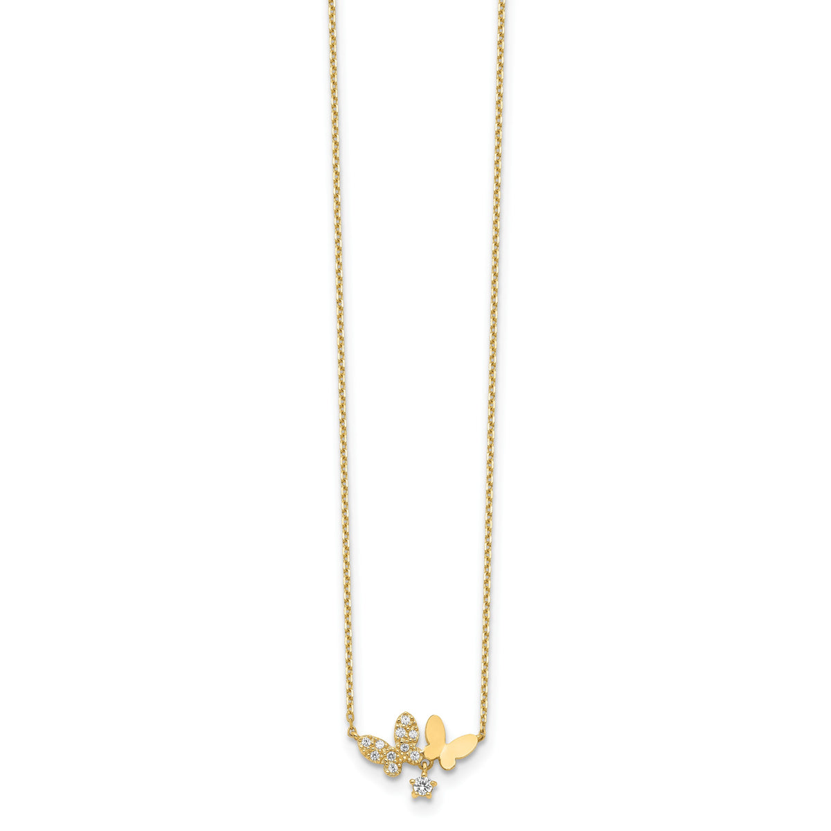 14k Yellow Gold CZ Butterflies and Star 18-20 inch Necklace, view 2