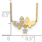 14k Yellow Gold CZ Butterflies and Star 18-20 inch Necklace, shown with a ruler for scale