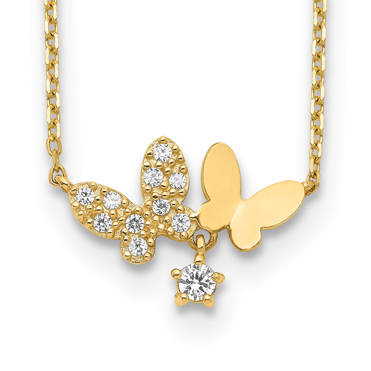 14k Yellow Gold CZ Butterflies and Star 18-20 inch Necklace