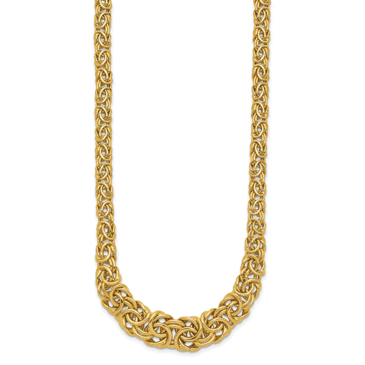 14k Yellow Gold Graduated 7-10mm Fancy Byzantine 17.25 inch Necklace, view 2