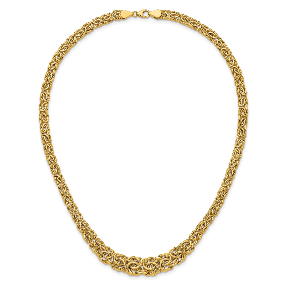 14k Yellow Gold Graduated 7-10mm Fancy Byzantine 17.25 inch Necklace, view 5