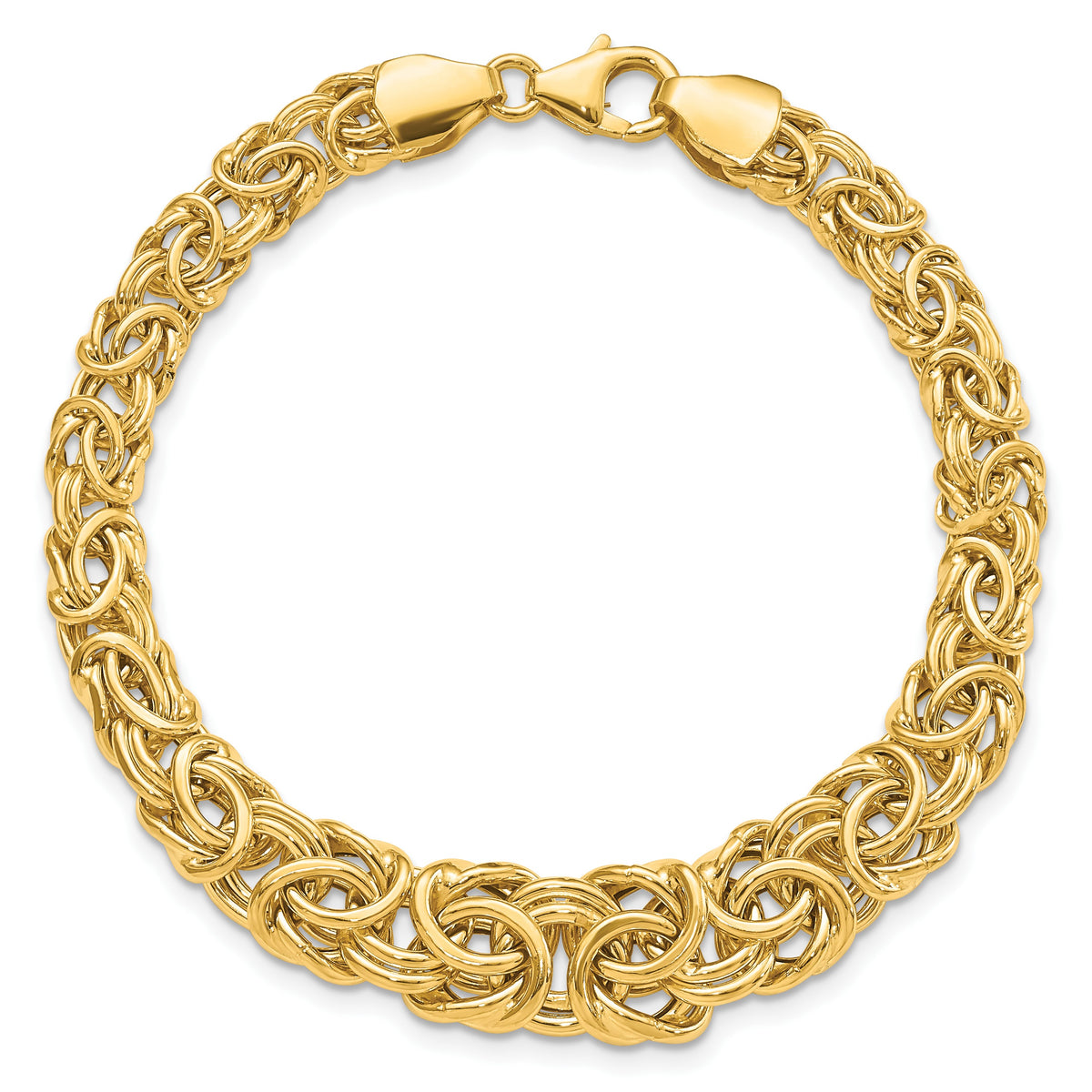 14k Yellow Gold Graduated 7-10mm Fancy Byzantine 7.25 inch Bracelet, view 4