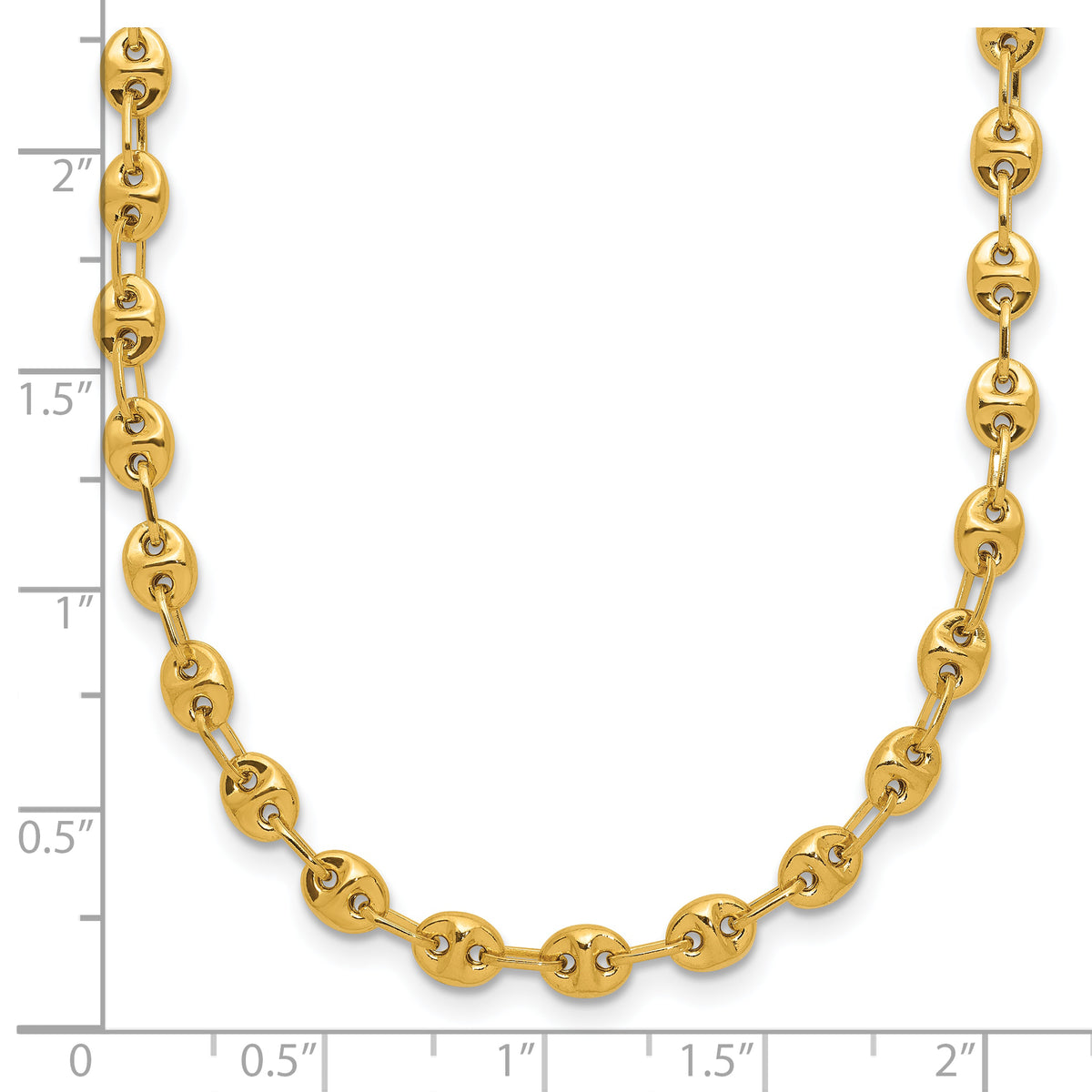 14k Yellow Gold Polished 4.5mm Fancy Link 18 inch Necklace, shown with a ruler for scale