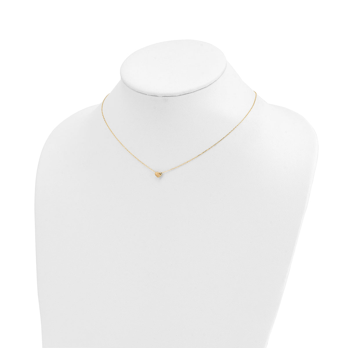 14k Gold Polished Heart Necklace, shown on a neck form - 14k Yellow Gold