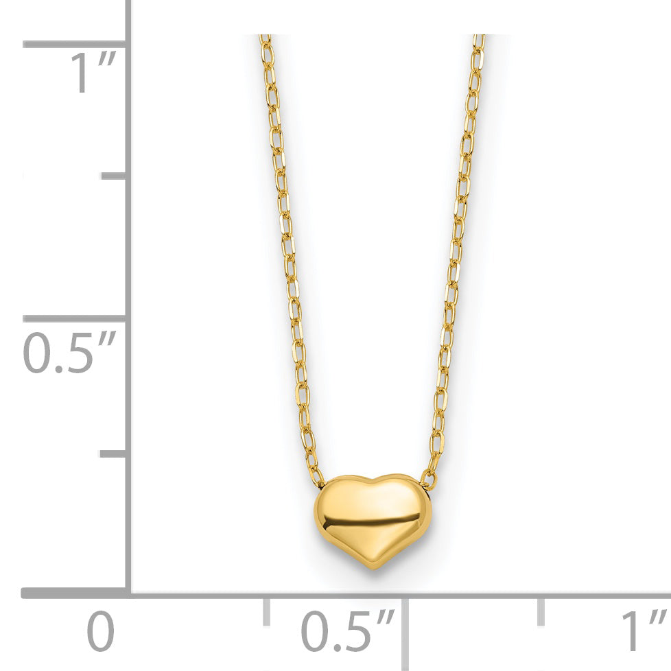 14k Gold Polished Heart Necklace, shown with a ruler for scale - 14k Yellow Gold