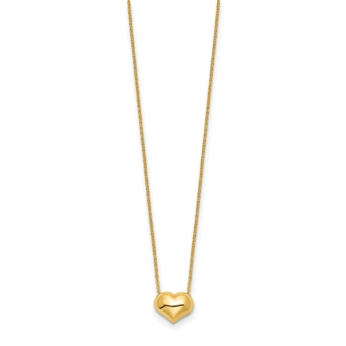14k Yellow Gold Polished Puffed Heart Pendant 16.5 inch Necklace, view 2