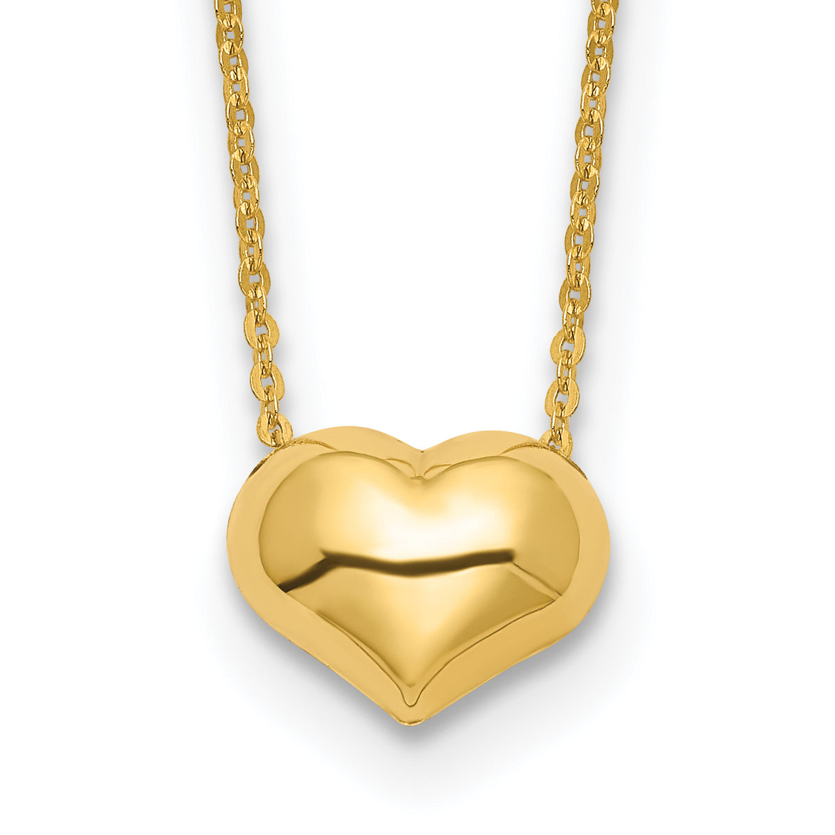 14k Yellow Gold Polished Puffed Heart Pendant 16.5 inch Necklace