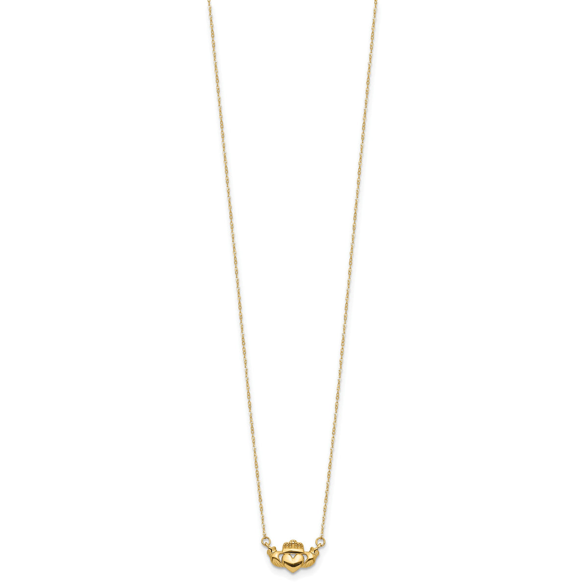 14k Yellow Gold Polished Claddagh 17 inch Necklace, view 2