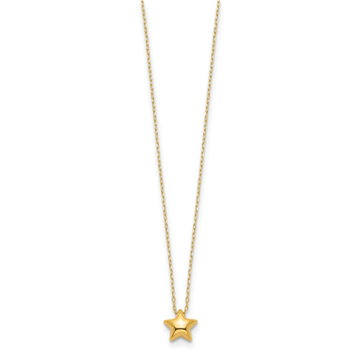 14k Polished Puffed Star Pendant 16.5 inch Necklace