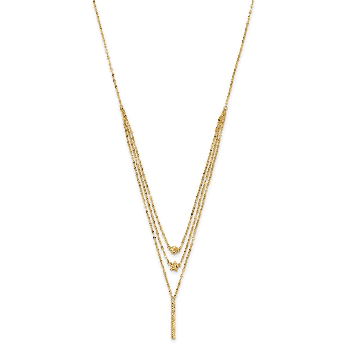 14K Three Strand Diamond-cut Bead/Star/Bar 18 inch Necklace