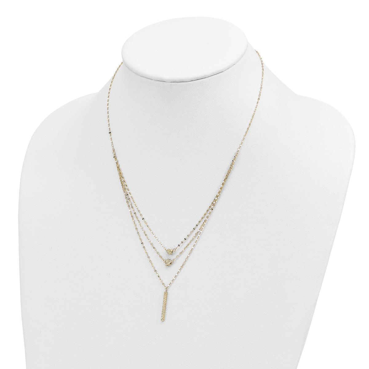 14K Three Strand Diamond-cut Bead/Star/Bar 18 inch Necklace