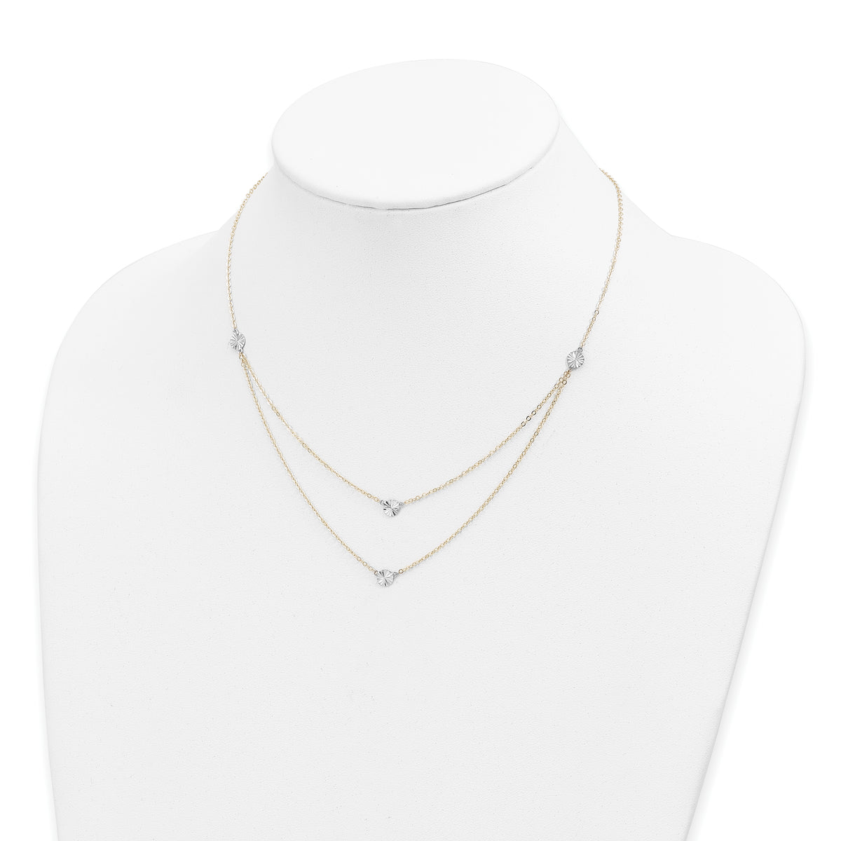 14K Two-tone Polished Diamond-cut Discs Double Layer 17 inch Necklace